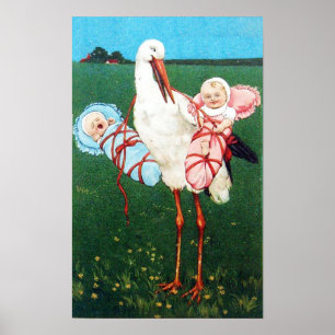 STORCH ZWILLINGSJUNGE UND -MÄDCHEN BABY SHOWER MON POSTER
