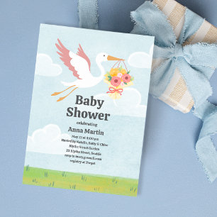 Störche & Florale Babyshower-Einladung Einladung