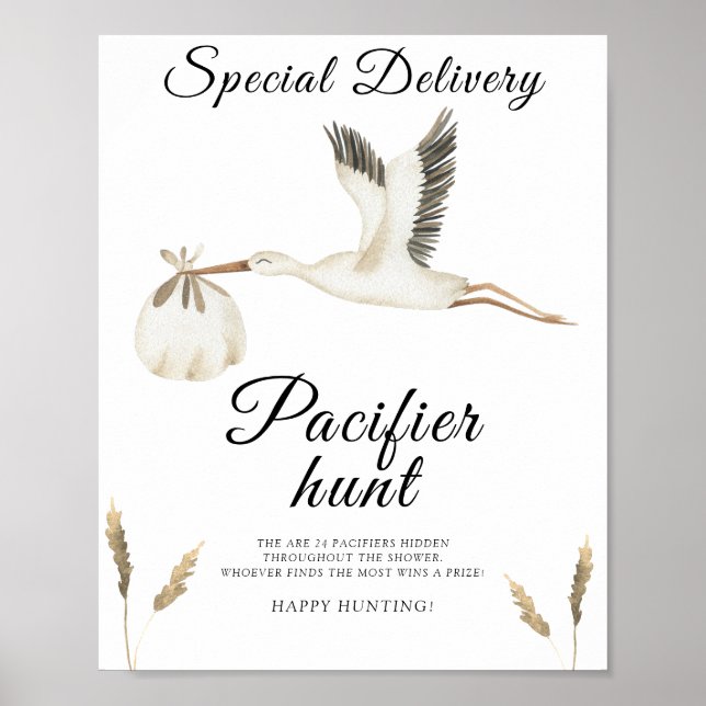 Storchenbaby-Dusche - Schnuller-Jagd Poster (Vorne)