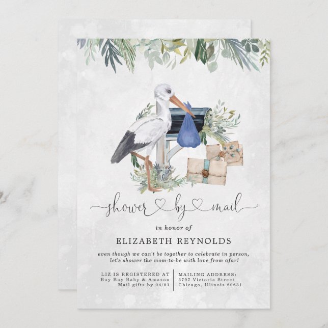 Storchlieferung | Virtual Baby Dusche per Mail Einladung (Vorne/Hinten)