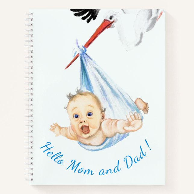 Storchtrage Baby Funny Notebook - Custom Text Notizbuch (Vorderseite)