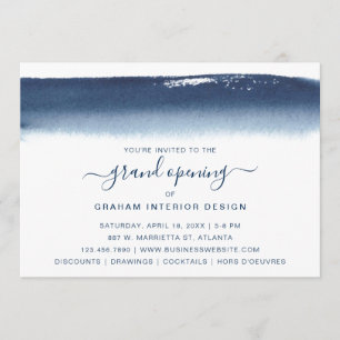 Store Grand Opening Navy Blue Watercolor Einladung