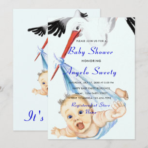 Stork and Baby Funny Baby Boy Shower Einladung