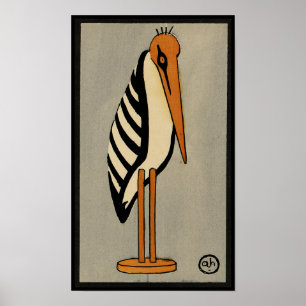 Stork - Antike, farbenfrohe BuchIllustration Poster