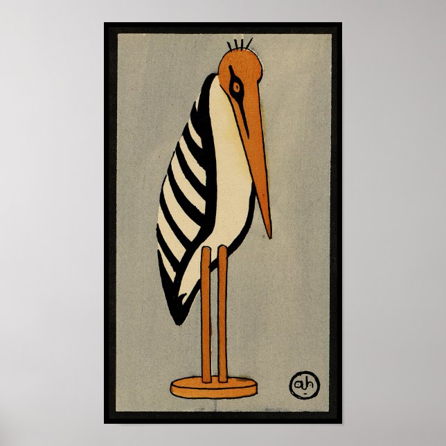 Stork - Antike, farbenfrohe BuchIllustration Poster (Vorne)