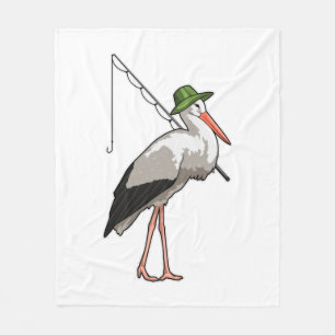 Stork at Fishing with Fishing rod Fleecedecke