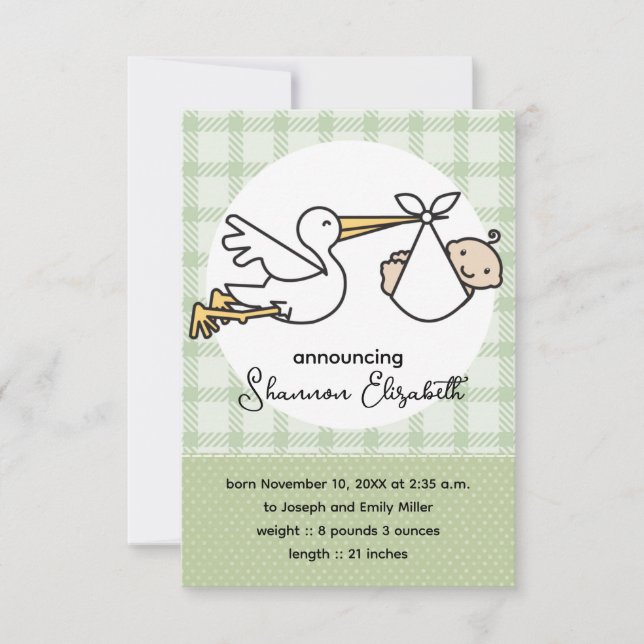 Stork Baby Birth Ankündigungen (Vorderseite)