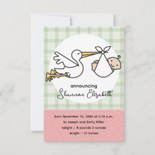Stork Baby Birth Announcements (Pink) Ankündigung