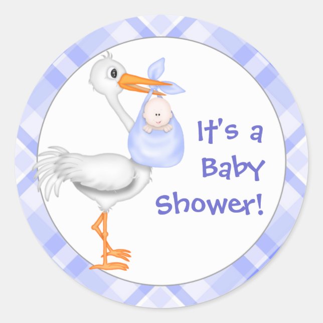 Stork & Baby Boy Babydusche Runder Aufkleber (Vorderseite)