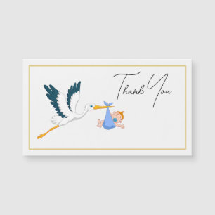 Stork Baby Boy mit elegantem Script Danke Magnetkarte