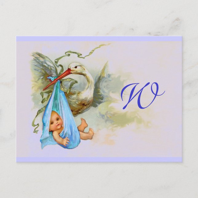 STORK BABY BOY SHOWER 2 EINLADUNGSPOSTKARTE (Vorderseite)