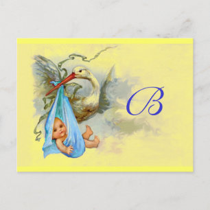 STORK BABY BOY SHOWER 2 EINLADUNGSPOSTKARTE