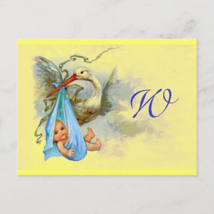 STORK BABY BOY SHOWER 2 EINLADUNGSPOSTKARTE