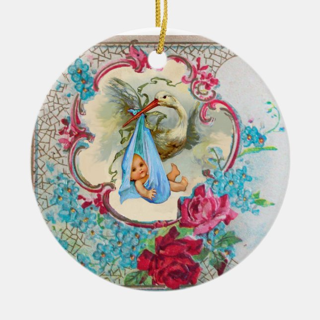 STORK BABY BOY SHOWER 2 MONOGRAM Blue Aquamarine Keramikornament (Vorne)