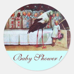 STORK BABY BOY SHOWER 3 blau Runder Aufkleber