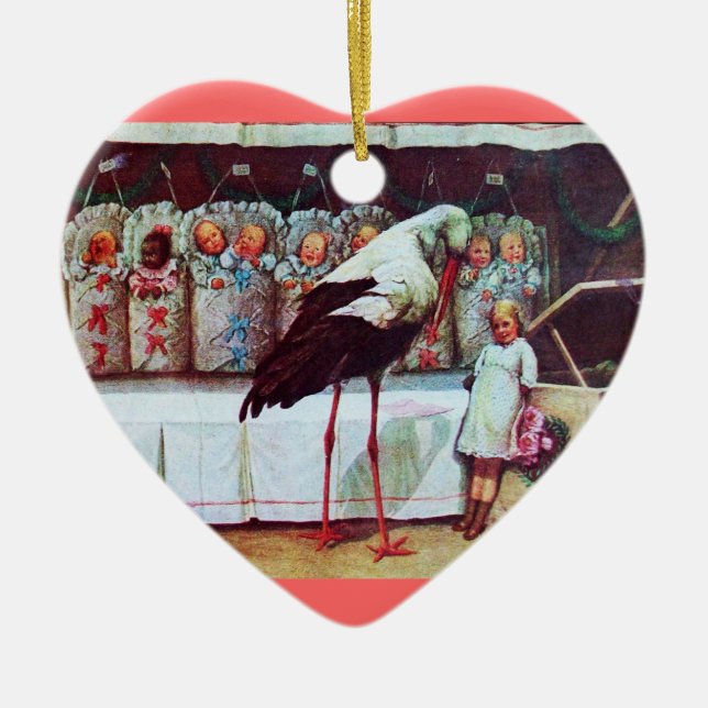 STORK BABY BOY SHOWER 3 MONOGRAM Red Ruby Keramikornament (Vorne)