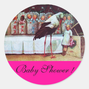 STORK BABY BOY SHOWER 3 Pink fuchsia Runder Aufkleber