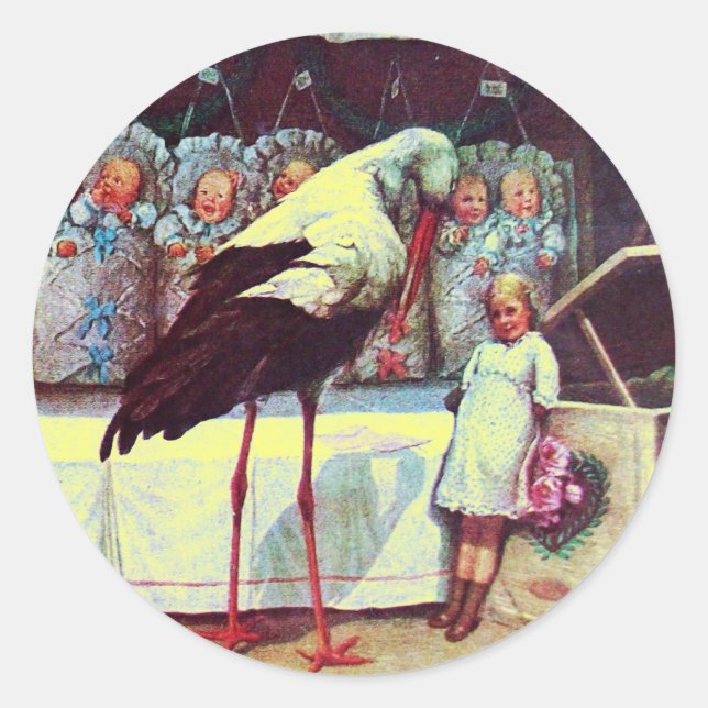 STORK BABY BOY SHOWER 3 RUNDER AUFKLEBER (Vorderseite)