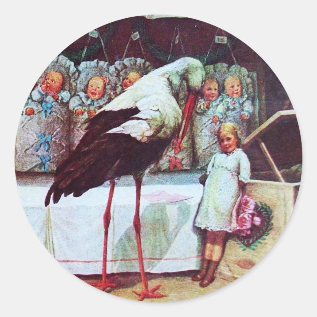 STORK BABY BOY SHOWER 3 RUNDER AUFKLEBER (Vorderseite)