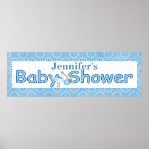 Stork Baby Boy Shower Banner Poster