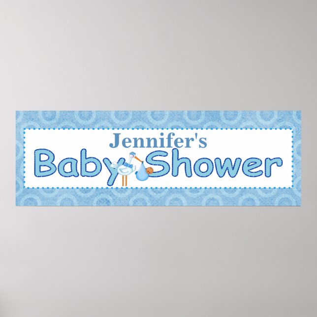 Stork Baby Boy Shower Banner Poster (Vorne)