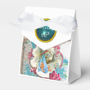 STORK BABY BOY SHOWER BLUE GEM MONOGRAM White Geschenkschachtel