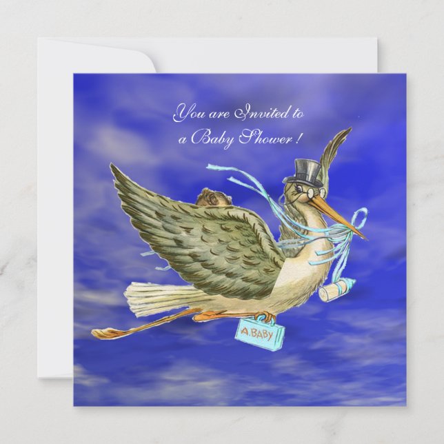 STORK BABY BOY SHOWER EINLADUNG (Vorderseite)