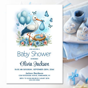 Stork Baby Boy Shower Einladung