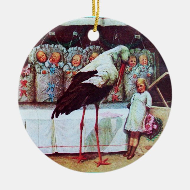 STORK BABY BOY SHOWER MONOGRAM Blue Aquamarine Keramik Ornament (Vorne)