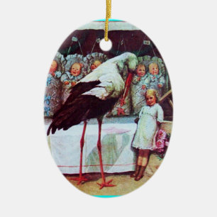 STORK BABY BOY SHOWER MONOGRAM Blue Aquamarine Keramik Ornament