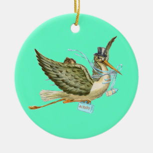 STORK BABY BOY SHOWER MONOGRAM Blue Aquamarine Keramikornament