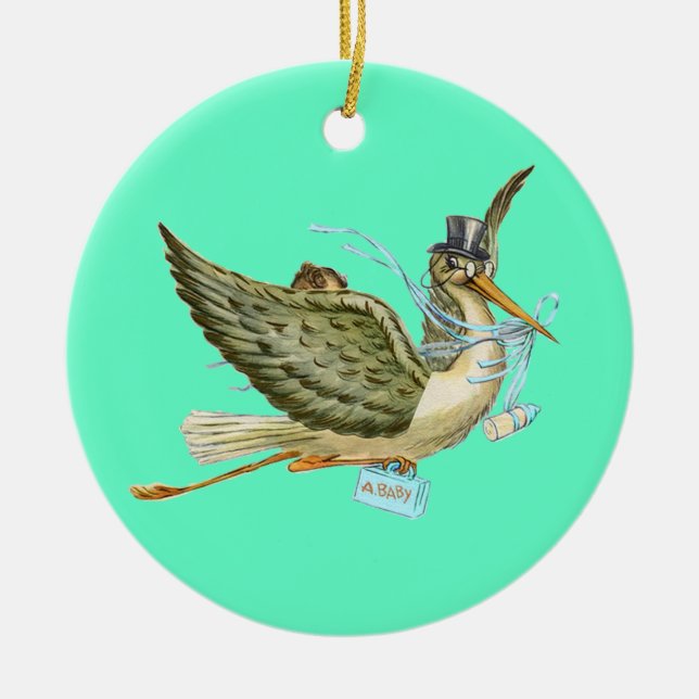 STORK BABY BOY SHOWER MONOGRAM Blue Aquamarine Keramikornament (Vorne)