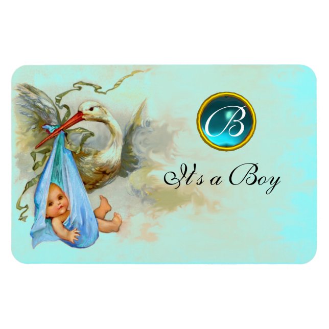 STORK BABY BOY SHOWER MONOGRAM MAGNET (Horizontal)