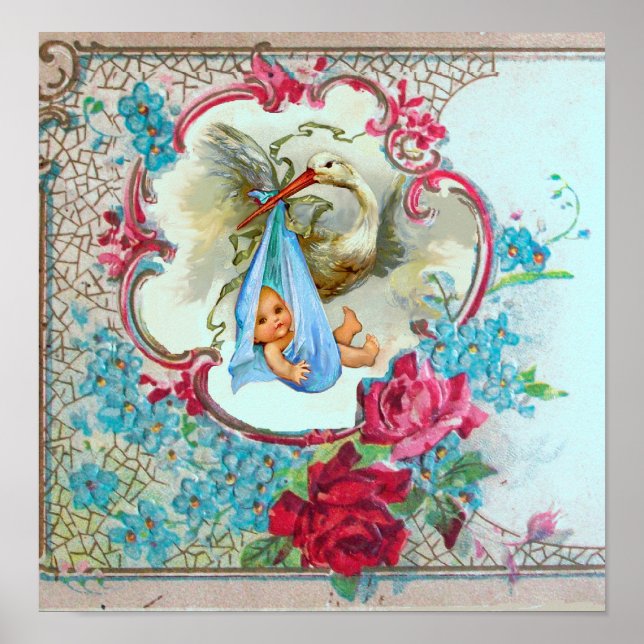 STORK BABY BOY SHOWER POSTER (Vorne)