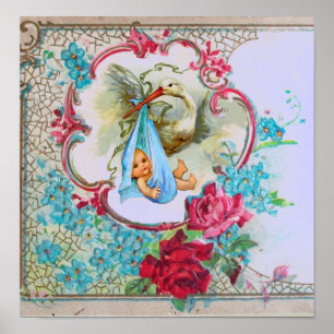 STORK BABY BOY SHOWER POSTER