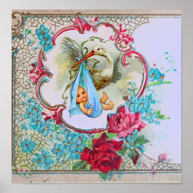 STORK BABY BOY SHOWER POSTER (Vorne)