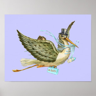 STORK BABY BOY SHOWER, Turquase Poster