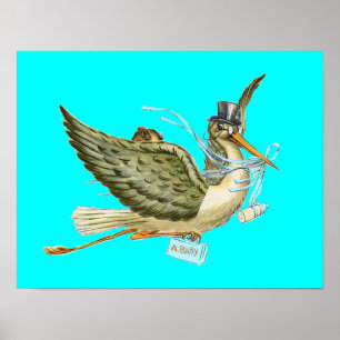 STORK BABY BOY SHOWER, Turquase Poster