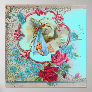 STORK BABY BOY SHOWY Blue Turquase Poster