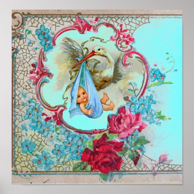 STORK BABY BOY SHOWY Blue Turquase Poster (Vorne)