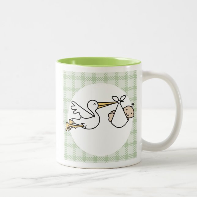 Stork Baby Delivery Zweifarbige Tasse (Rechts)