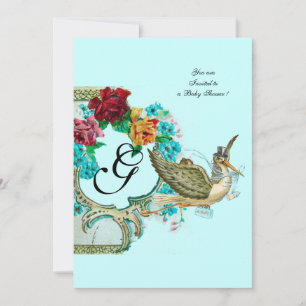 STORK BABY DUSCHE 3 MONOGRAMM EINLADUNG