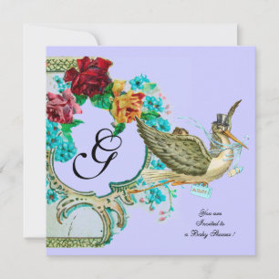 STORK BABY DUSCHE 3 MONOGRAMM weiß Einladung