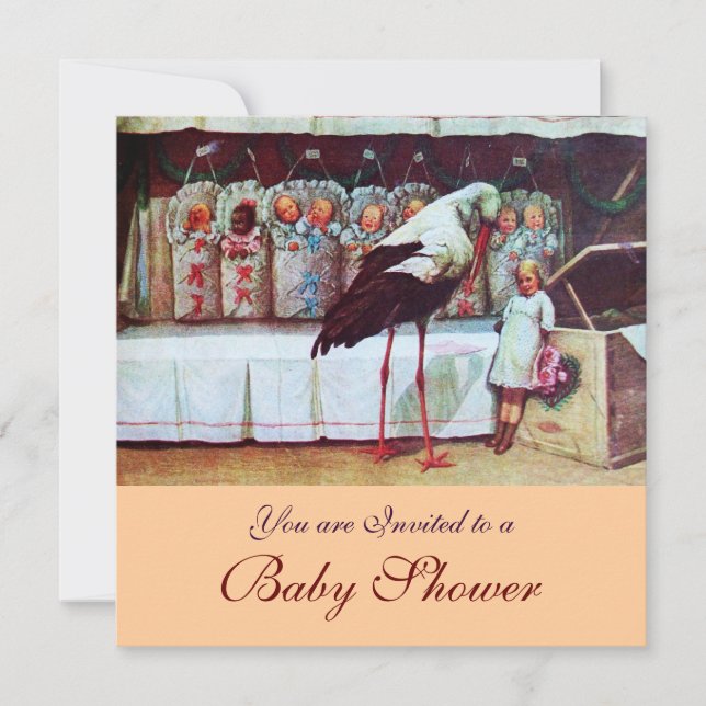 STORK BABY DUSCHE 3, rosa Einladung (Vorderseite)