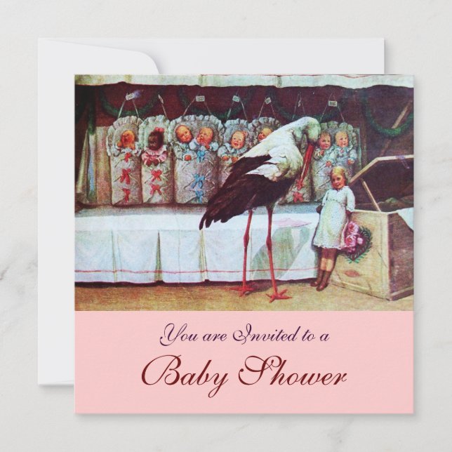 STORK BABY DUSCHE 3, rosa Einladung (Vorderseite)