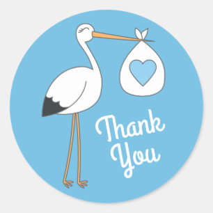 Stork Baby Dusche Blue Boy Runder Aufkleber