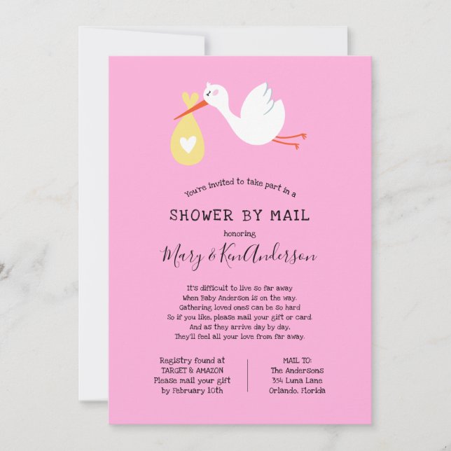 Stork Baby Dusche by Mail Einladung (Vorderseite)