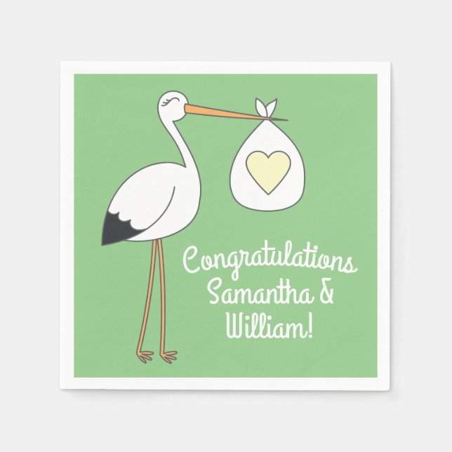 Stork Baby Dusche Grüner Frühling Serviette (Vorderseite)