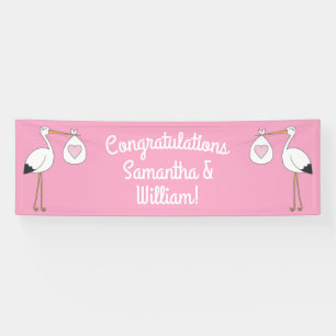 Stork Baby Dusche Pink Girl Banner