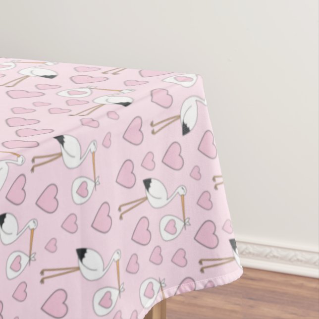 Stork Baby Dusche Pink Girl Niedlicher Cartoon Tischdecke (Beispiel)